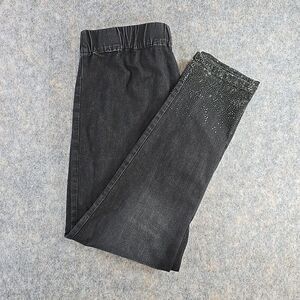 Soft Surroundings Black Dazzle Rhinestone Metro Denim Jeggings Pull On Jeans L